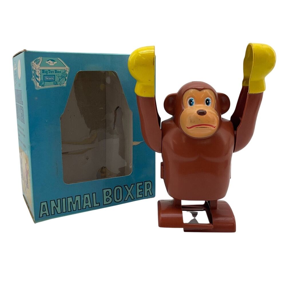 Sears Big Toy Box Vintage Monkey Animal Boxer Battery Operated - Working